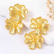 Load image into Gallery viewer, Zara Statement Double Layer Flower Dangle Earrings
