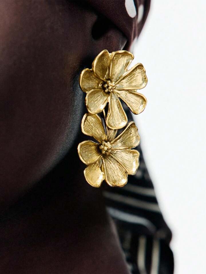 Zara Statement Double Layer Flower Dangle Earrings