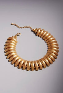 Brass Chunky Metal Ribbed Collar Necklace