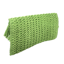 Load image into Gallery viewer, Vacay Green Fringe Trim Flap Straw Clutch
