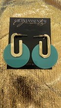 Load image into Gallery viewer, Teal &amp; Gold mini round hoops
