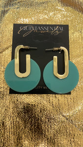 Teal & Gold mini round hoops